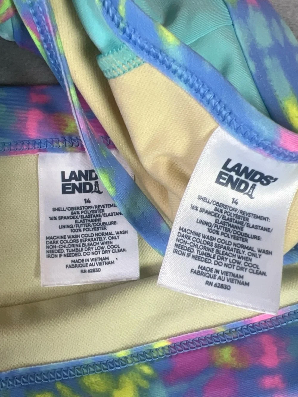 Lands' End Aqua Bikini with Multicolor Tie-Dye Trim